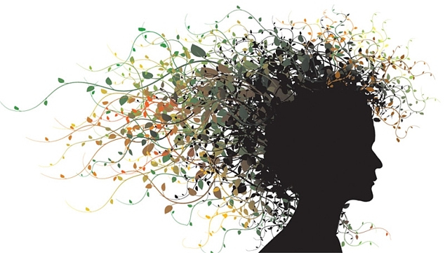 创意树叶头发侧脸海报背景