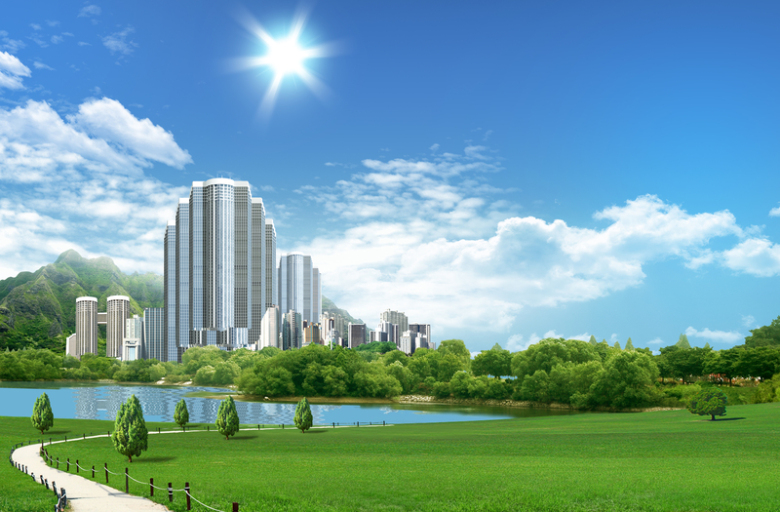 和谐美好绿色城市海报背景素材免抠素材免费下载_觅元素51yuansu.com