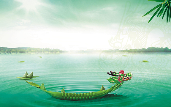 清新河水龙舟海报背景