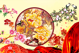 中国风中式花格里的富贵牡丹春节背景素材
