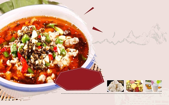 川菜水煮肉片美食海报背景模板