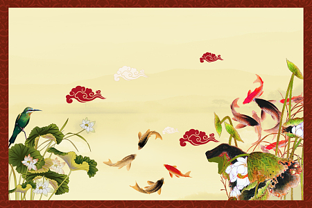 中国风祥云锦鲤莲花背景素材