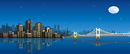 夜晚江边高楼矢量背景