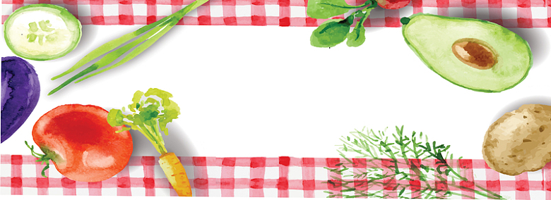 手绘蔬菜红格子背景海报