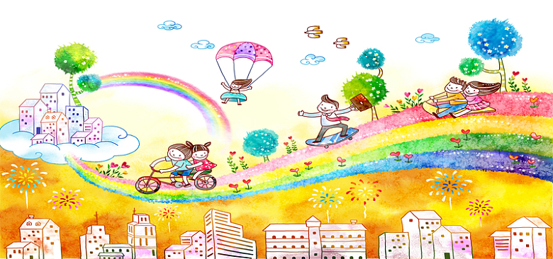 都市气球儿童受手绘风格海报背景