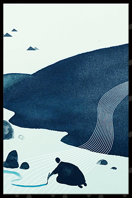 彩色山水彩绘无框画背景