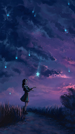 紫色夜晚星空景色H5背景