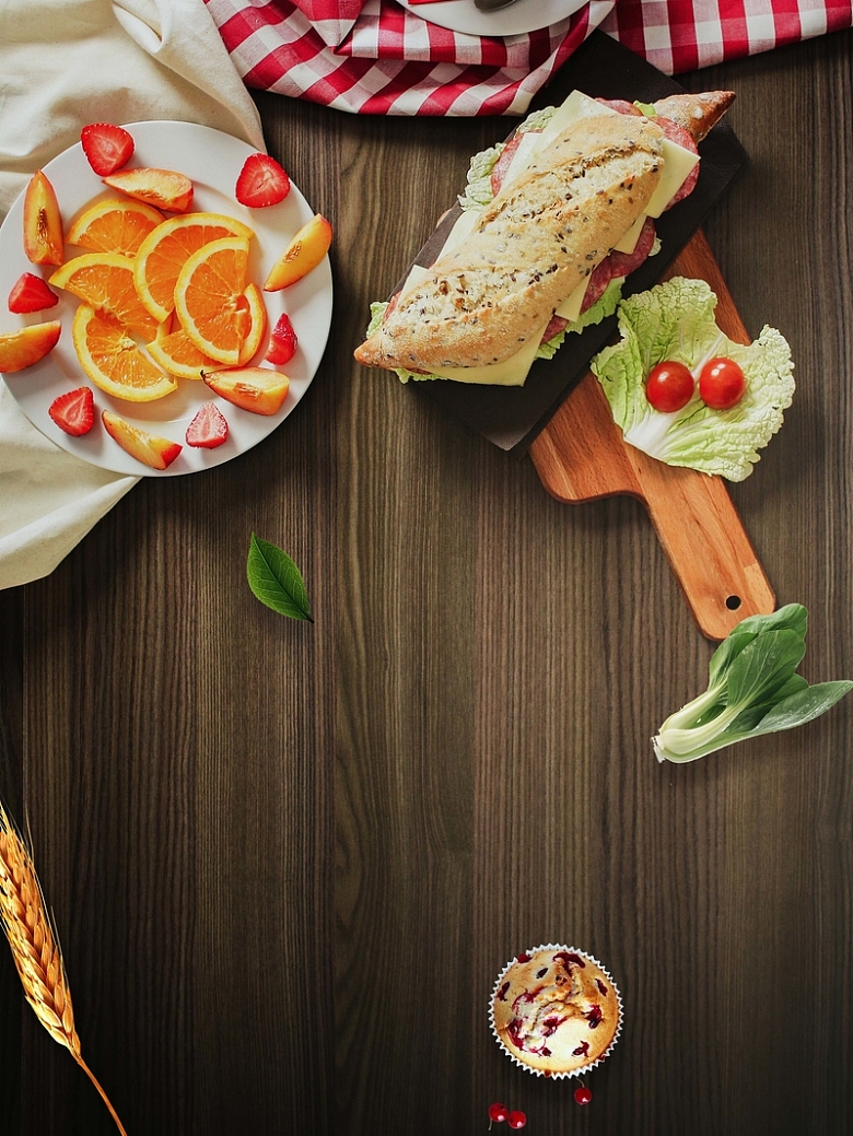 木板背景创意美食早餐海报背景