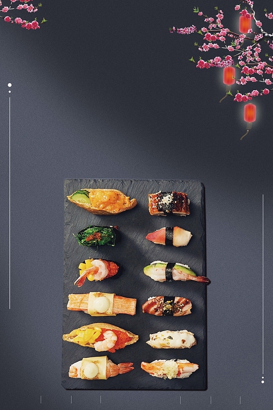 寿司日式料理背景素材(3544x5315)psdpng简约纹理生鱼片日本料理海报