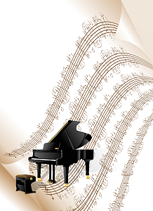 古典音乐钢琴在乐谱上音乐海报背景