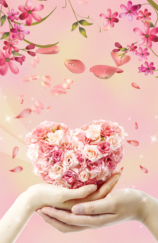 浪漫爱心背景psdjpg感恩母亲节海报背景psdjpg红色玫瑰矢量h5背景素材