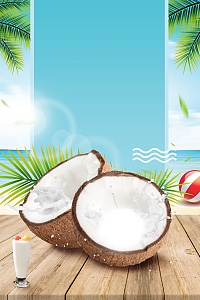 健康新鲜鲜榨椰子汁背景模板