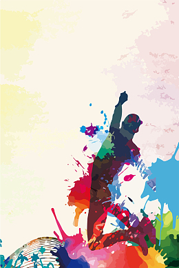 黄色水彩风春季运动会五彩运动员剪影背景