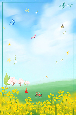 蓝色春游放风筝背景