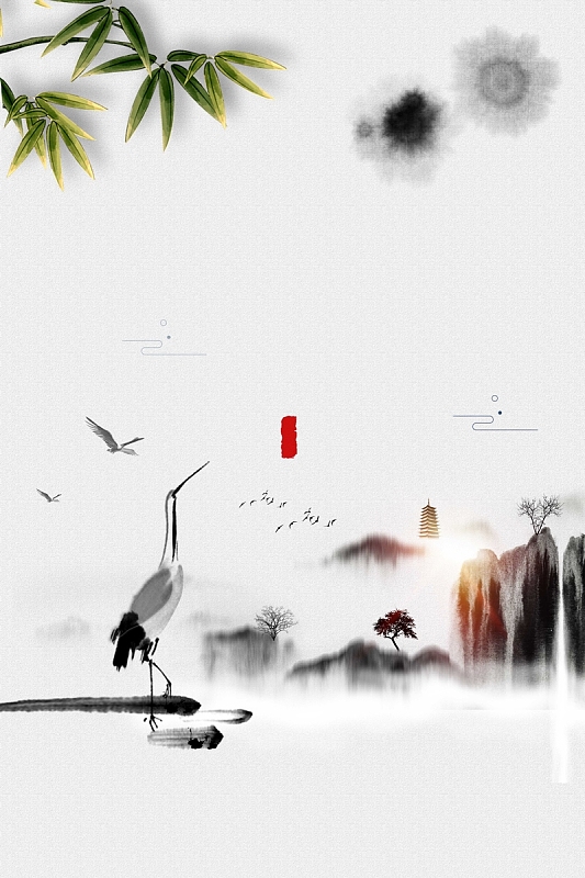 清明水墨江南仙鹤背景