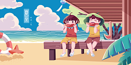 小孩子啃西瓜夏至背景