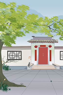 夏天庭院纳凉吃瓜