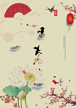 中国风美丽莲花与梅花背景素材