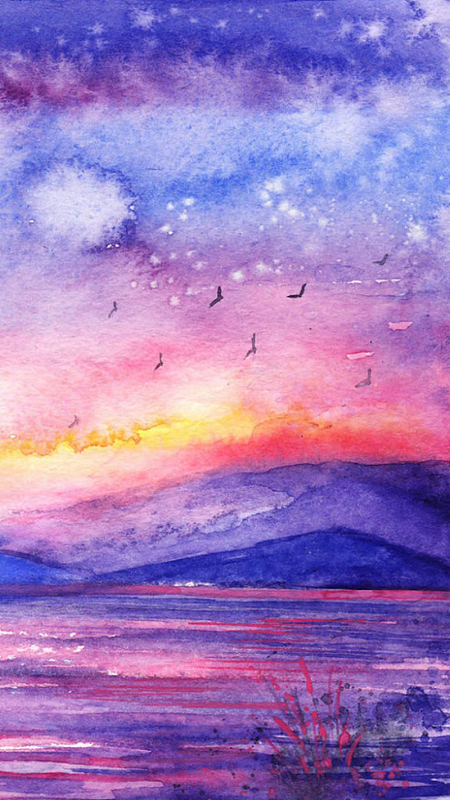 紫色梦幻天空手绘背景