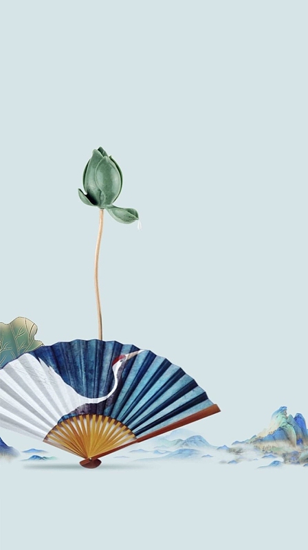 莲花扇子秋天背景