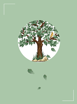 春季清新绿色背景树与鸟简约背景素材