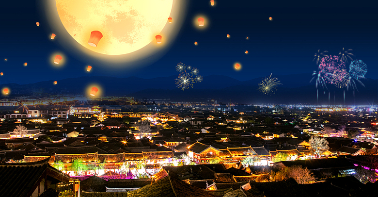 中秋节城市夜景背景