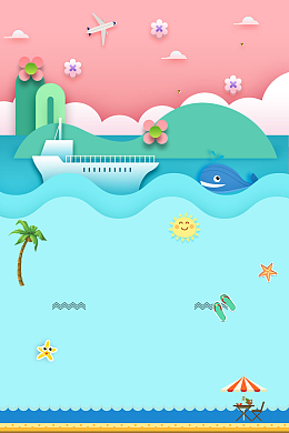 创意剪纸风你好夏天卡通海报