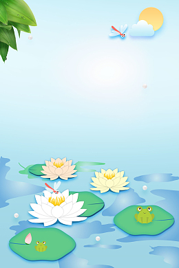 扁平化插画风格荷塘月色海报