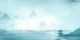 中国风江南远山凉亭背景