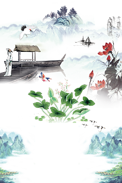 中国风水墨元素风水画免扣PNG