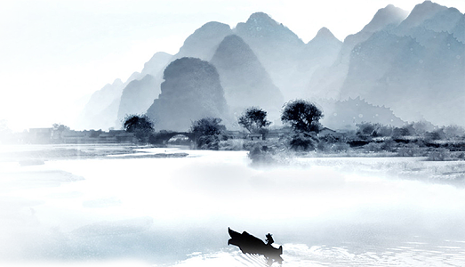 水墨古风山水画免扣png