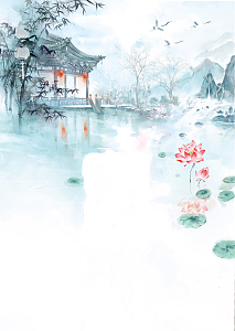 水墨山水画中国风背景透明PNG