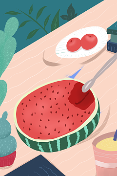 夏天立夏二十四节气西瓜仙人掌饮料