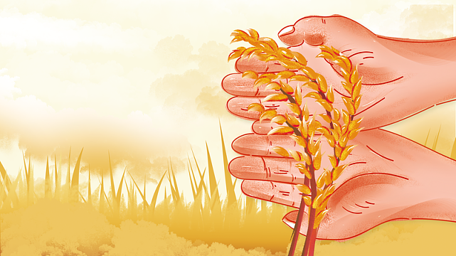 夏天立夏二十四节气手绘手掌麦子麦田