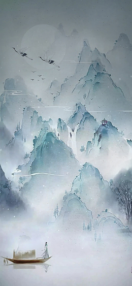 古风山水乘船的人