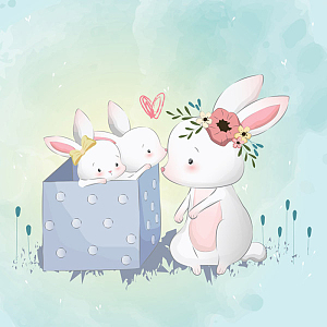 一家 可爱 兔子 兔妈妈 兔宝宝 卡通