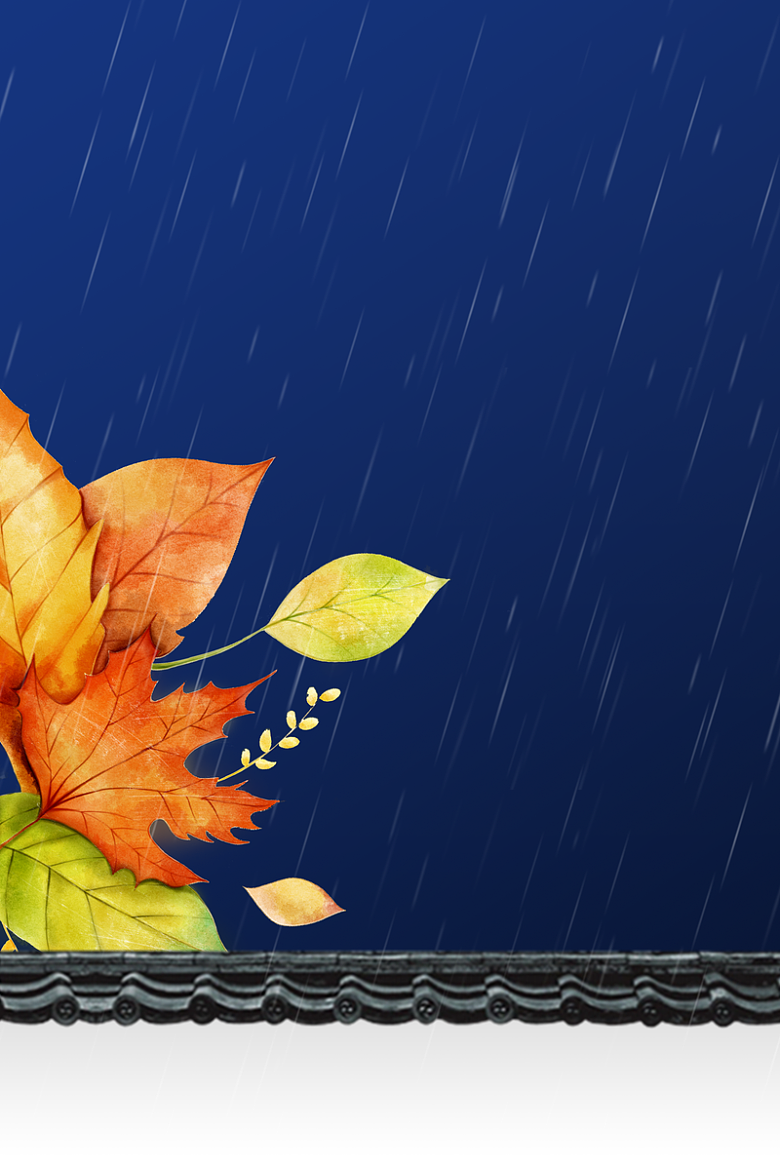 秋天背景树叶屋檐细雨