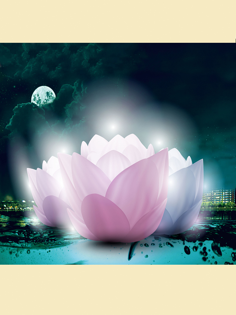 中国风莲花池上的莲花灯春节背景素材