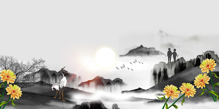 水墨手绘菊花背景图