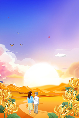 手绘秋天母女赏菊元素