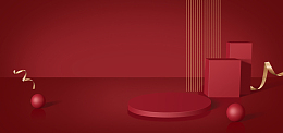 美妆大促红色大气展台简约banner