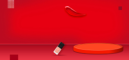 红色简约风彩妆展台banner