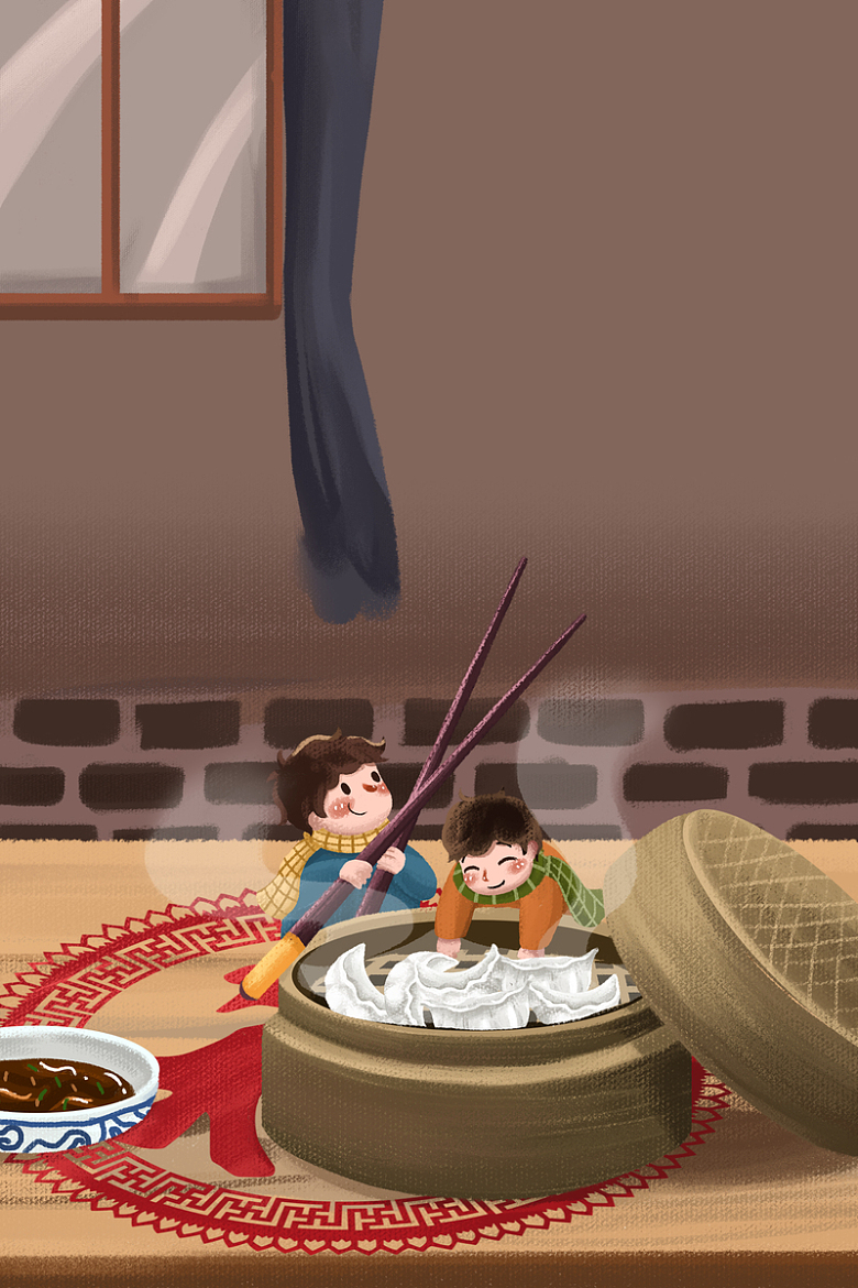 手绘创意冬至吃饺子背景图