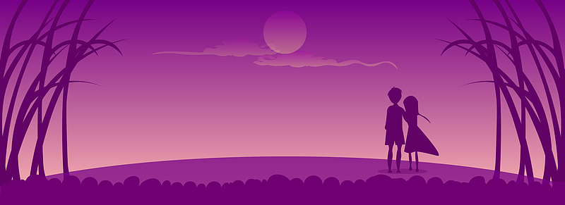 人物剪影七夕情人节紫色背景