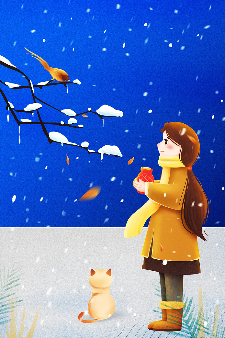 冬天雪花卡通人物背景图
