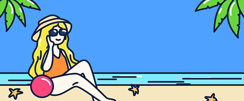 夏天蓝色沙滩美女小清新banner海报