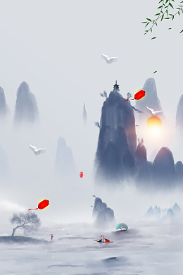 手绘水墨山水背景图