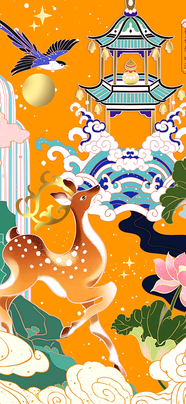 中国风小鹿背景