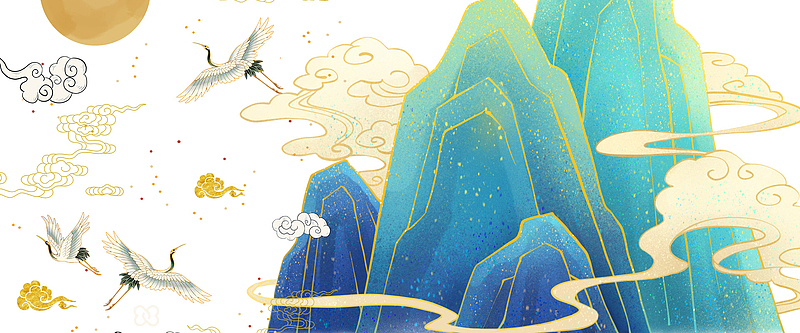 仙鹤国潮背景元素