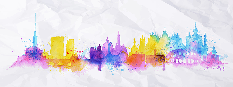 水彩城市剪影kr